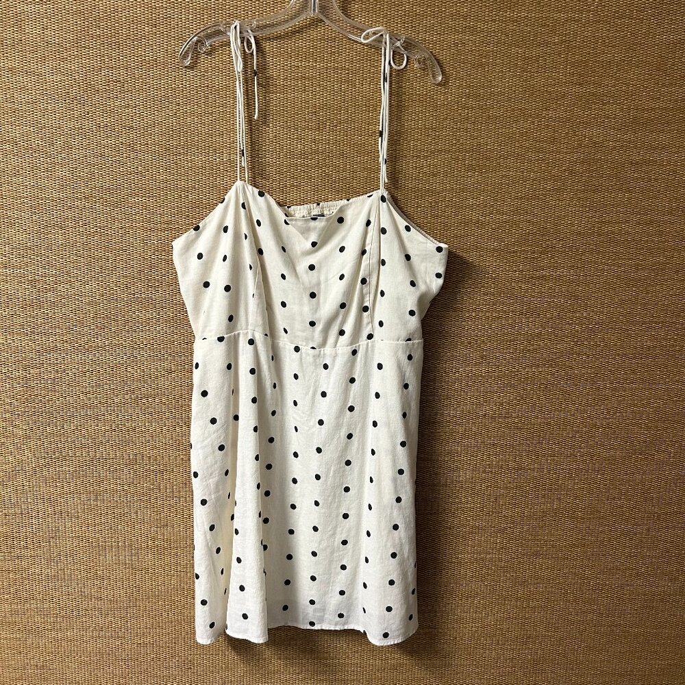 Old Navy Dress Womens XXL Cream Black Dot Linen Blend